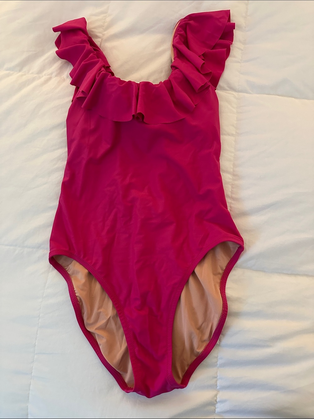 J. Crew Pink Ruffled One-Piece Swimsuit with Nude Lining